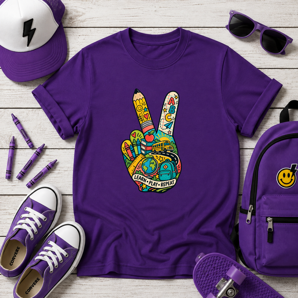 Kids "Colorful Peace" Sign Graphic T‑Shirt