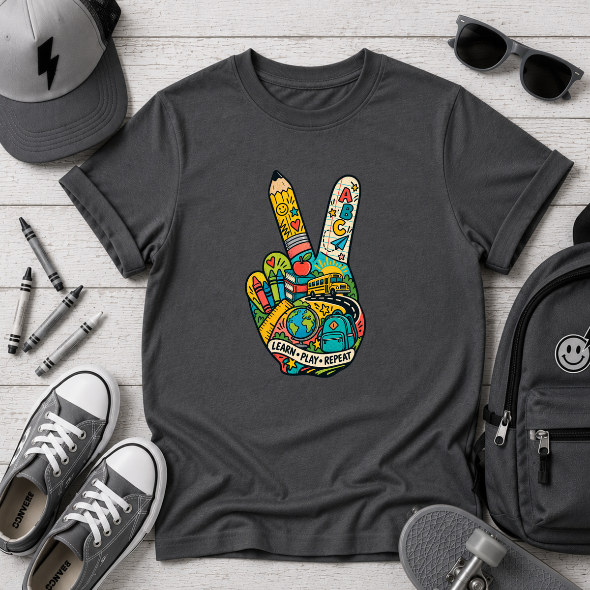 Kids "Colorful Peace" Sign Graphic T‑Shirt