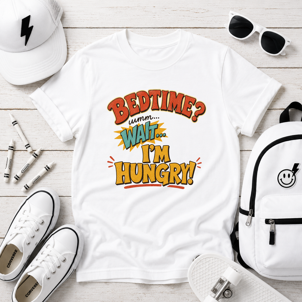 Kids "Bedtime? Wait I'm Hungry!" Funny Graphic T-shirt