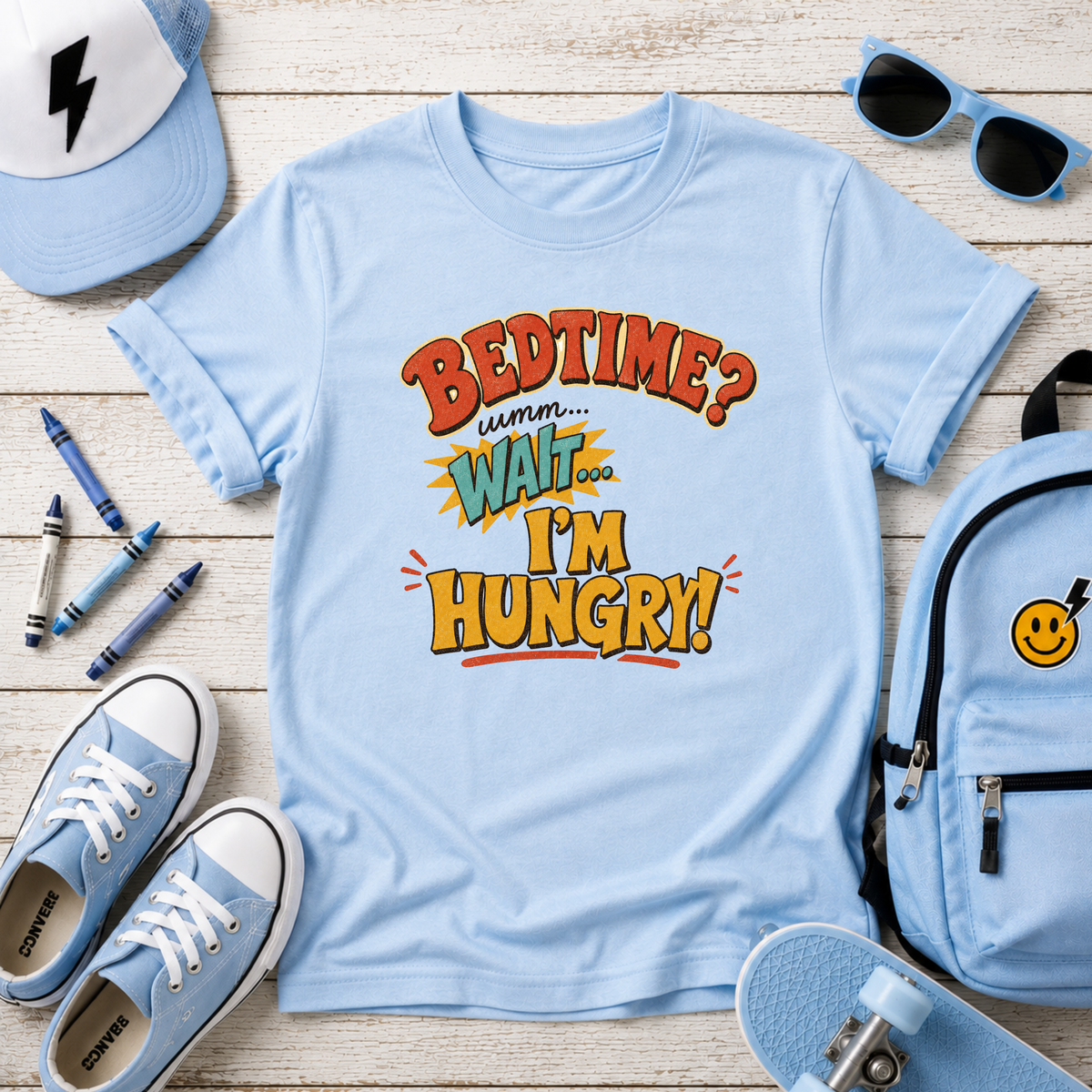 Kids "Bedtime? Wait I'm Hungry!" Funny Graphic T-shirt