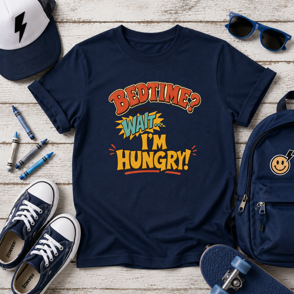 Kids "Bedtime? Wait I'm Hungry!" Funny Graphic T-shirt