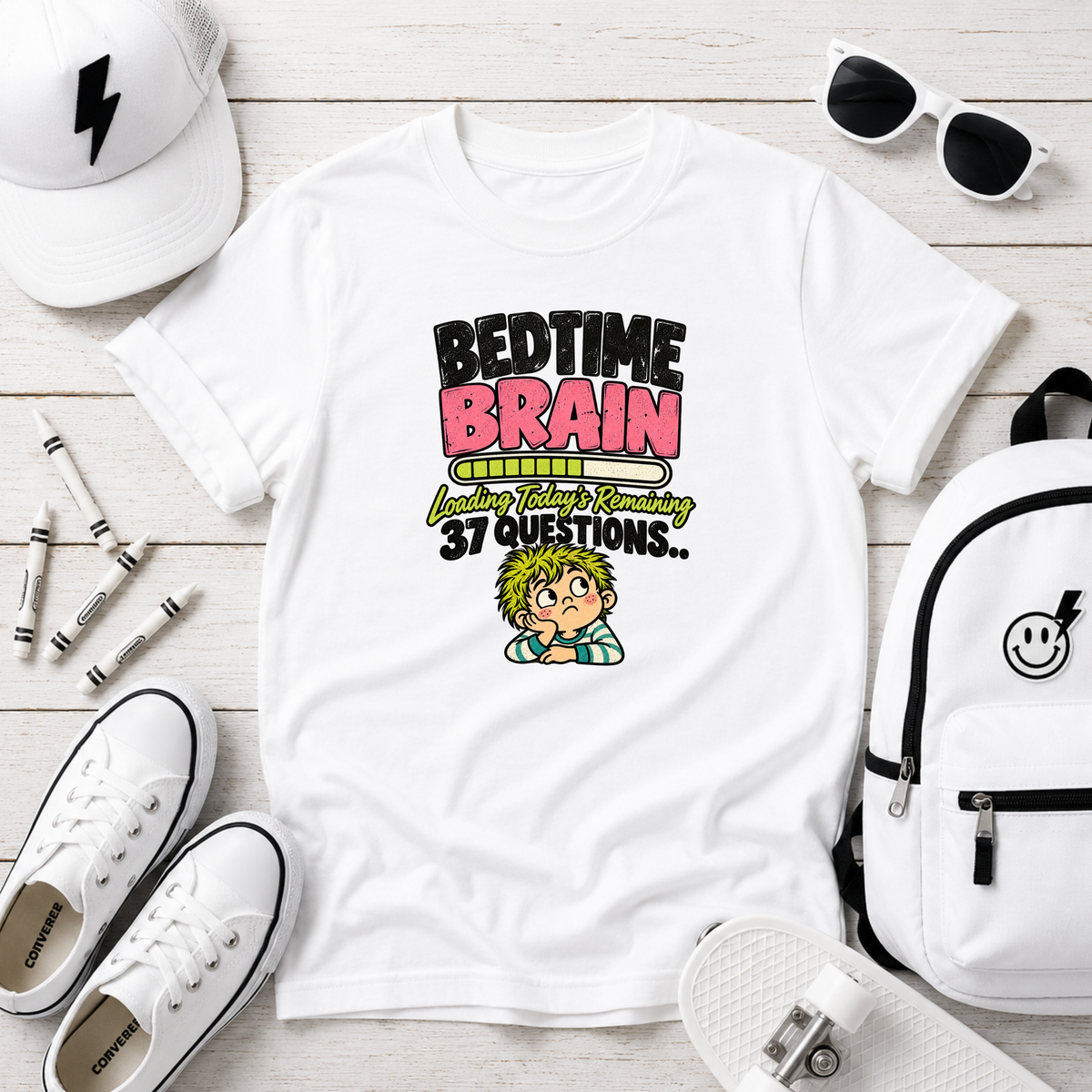 Kids T‑Shirt "Bedtime Brain" Funny Nighttime Questions