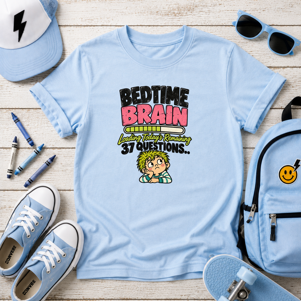 Kids T‑Shirt "Bedtime Brain" Funny Nighttime Questions