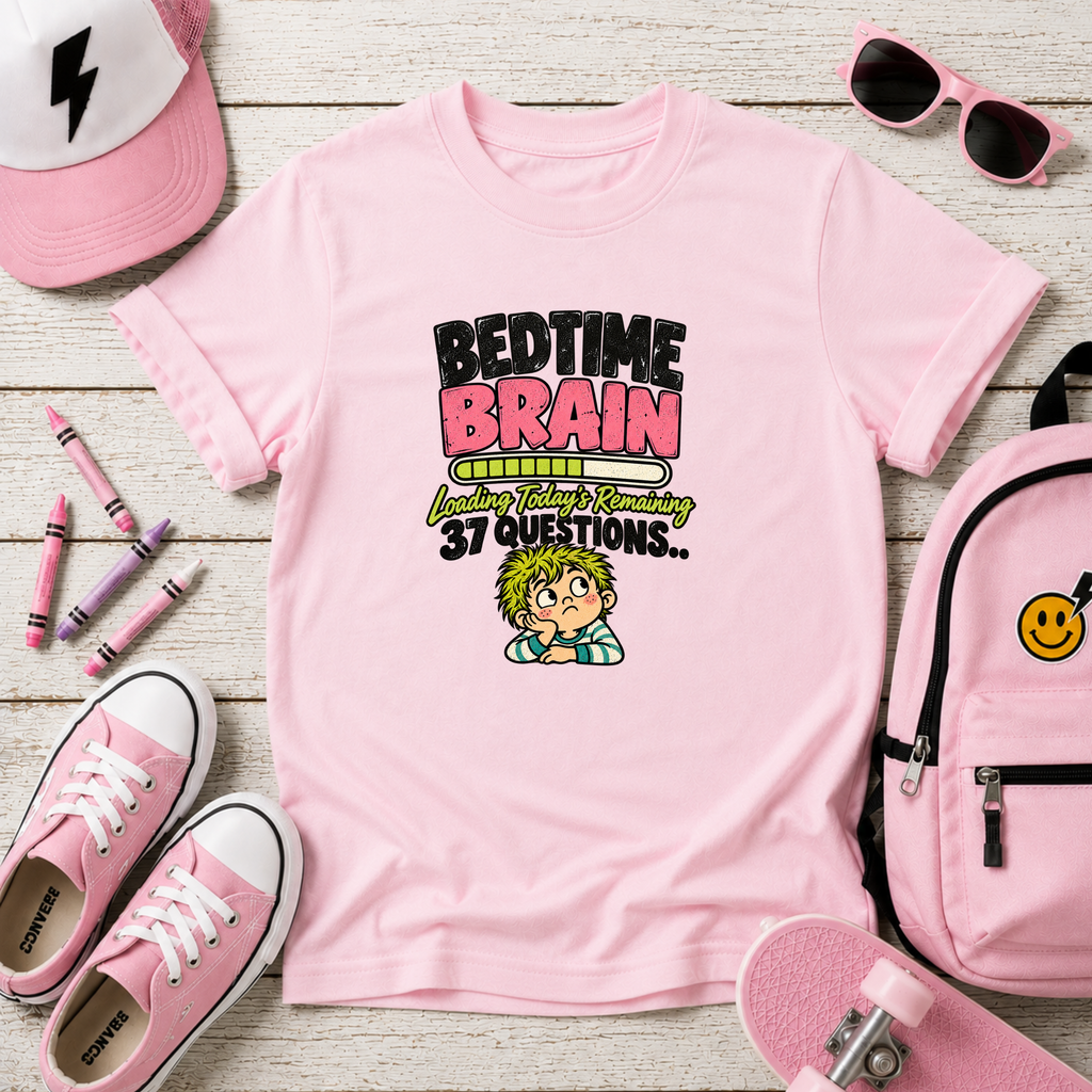 Kids T‑Shirt "Bedtime Brain" Funny Nighttime Questions