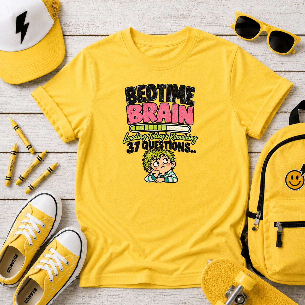 Kids T‑Shirt "Bedtime Brain" Funny Nighttime Questions