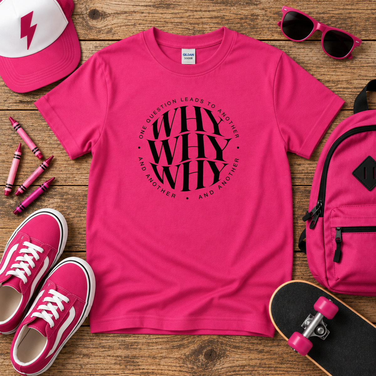 Kids 'WHY WHY WHY' Circular Graphic Cotton Shirt