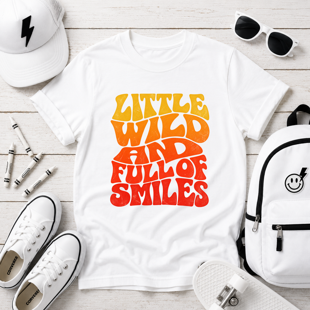 "Little Wild and Full of Smiles" Retro Graphic  Kids T-Shirt