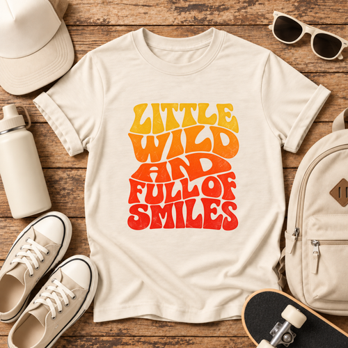 "Little Wild and Full of Smiles" Retro Graphic  Kids T-Shirt