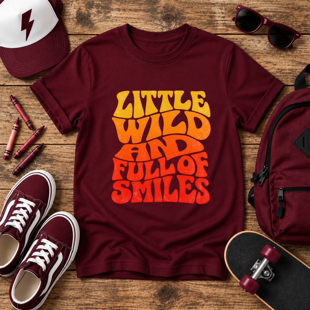 "Little Wild and Full of Smiles" Retro Graphic  Kids T-Shirt