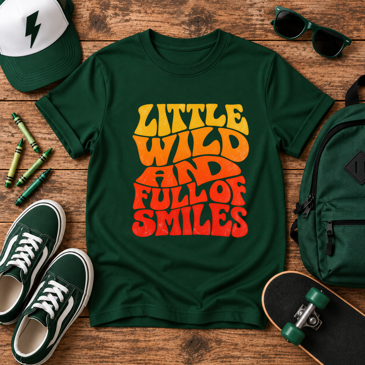 "Little Wild and Full of Smiles" Retro Graphic  Kids T-Shirt