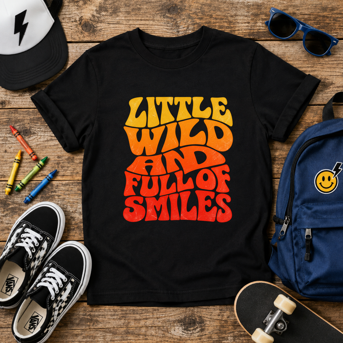 "Little Wild and Full of Smiles" Retro Graphic  Kids T-Shirt
