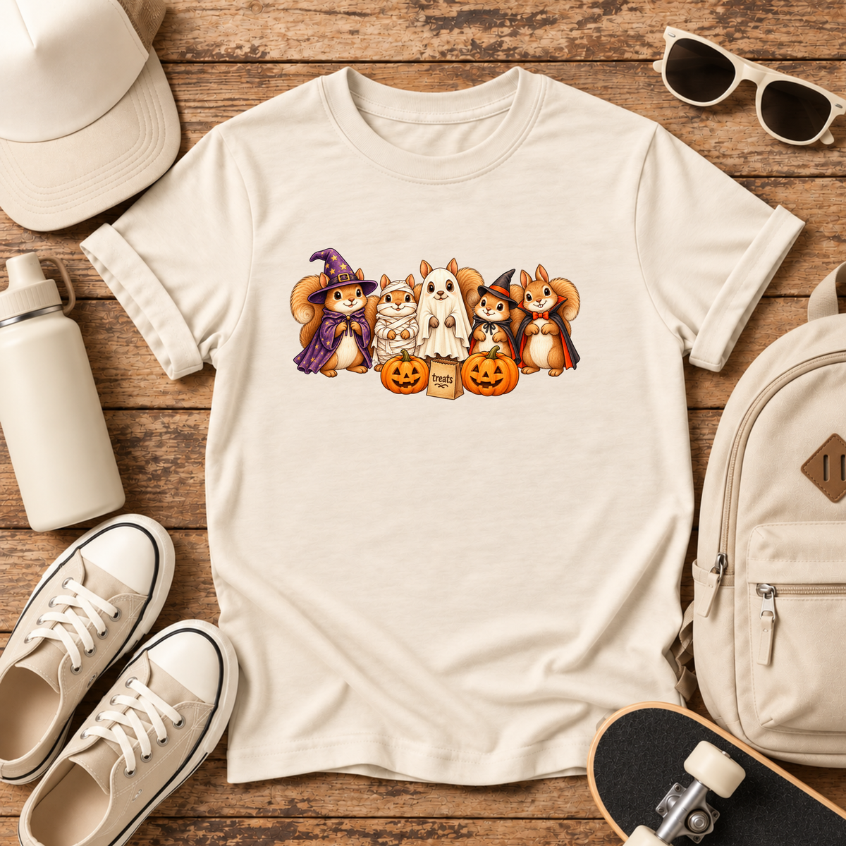 Halloween Squirrel Costume Crew Kids T-Shirt