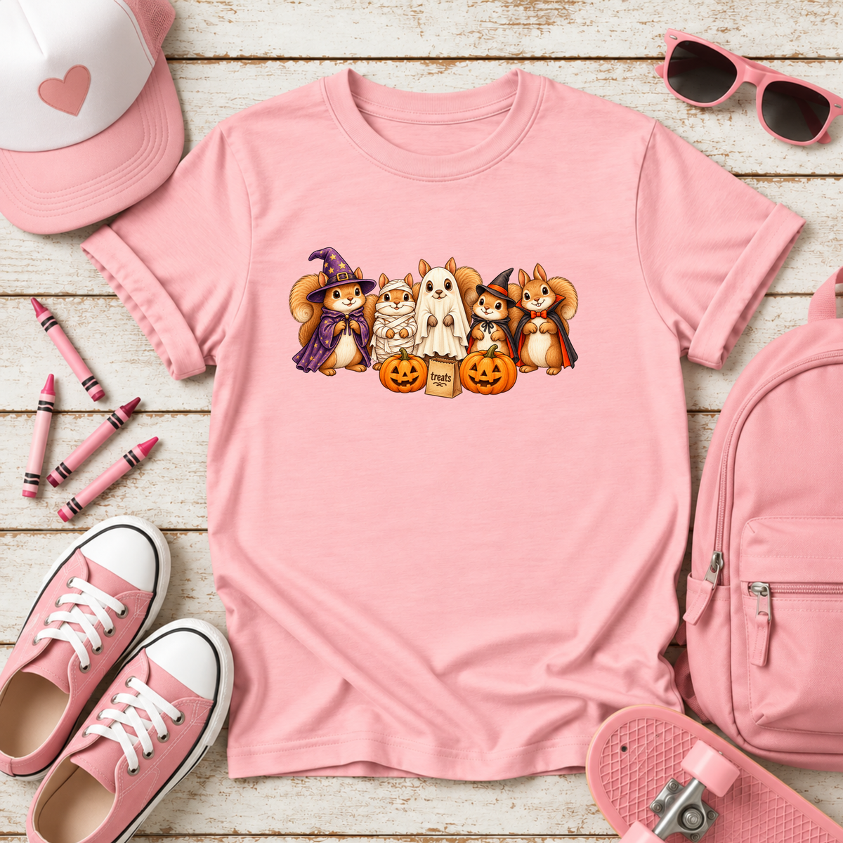 Halloween Squirrel Costume Crew Kids T-Shirt
