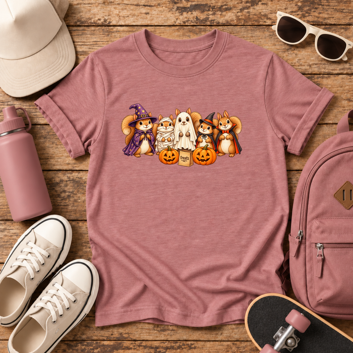 Halloween Squirrel Costume Crew Kids T-Shirt