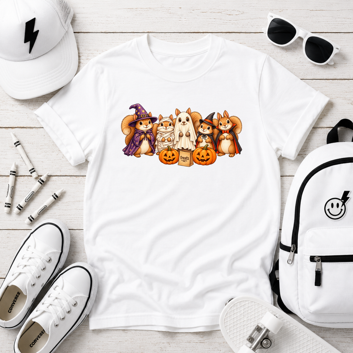Halloween Squirrel Costume Crew Kids T-Shirt
