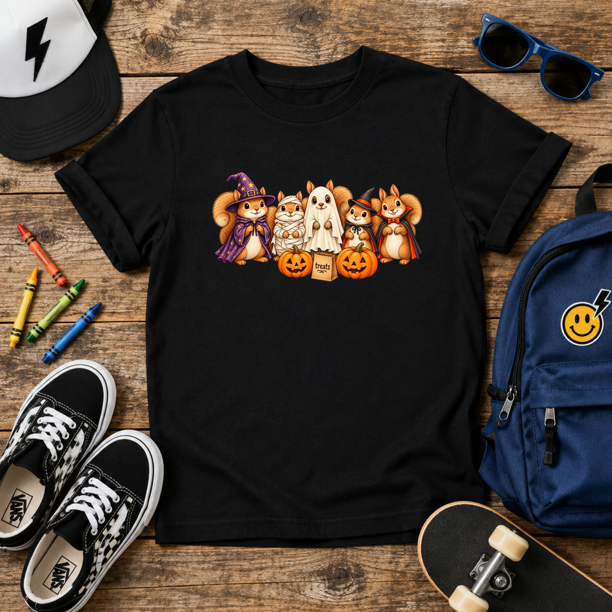 Halloween Squirrel Costume Crew Kids T-Shirt