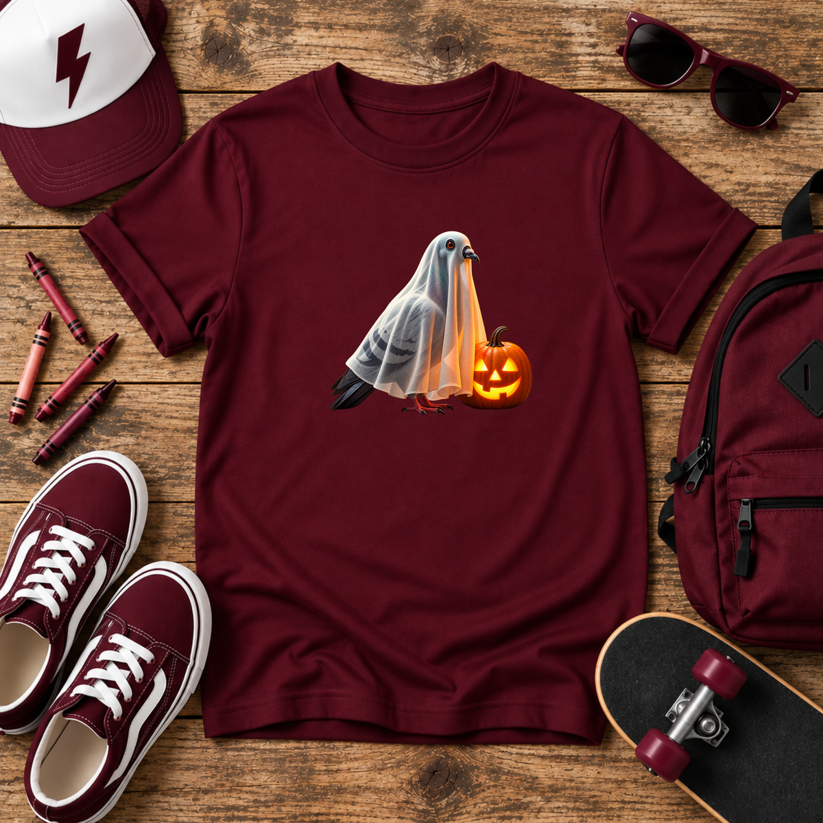 Ghost Pigeon Halloween Kids T-Shirt