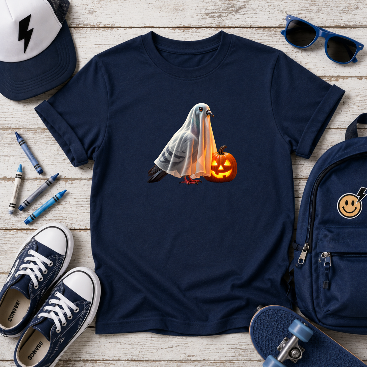 Ghost Pigeon Halloween Kids T-Shirt