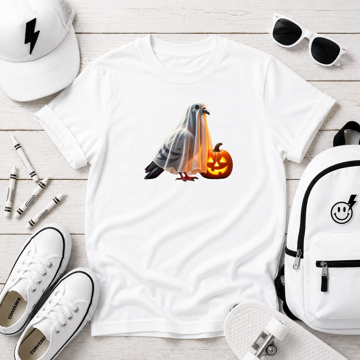 Ghost Pigeon Halloween Kids T-Shirt