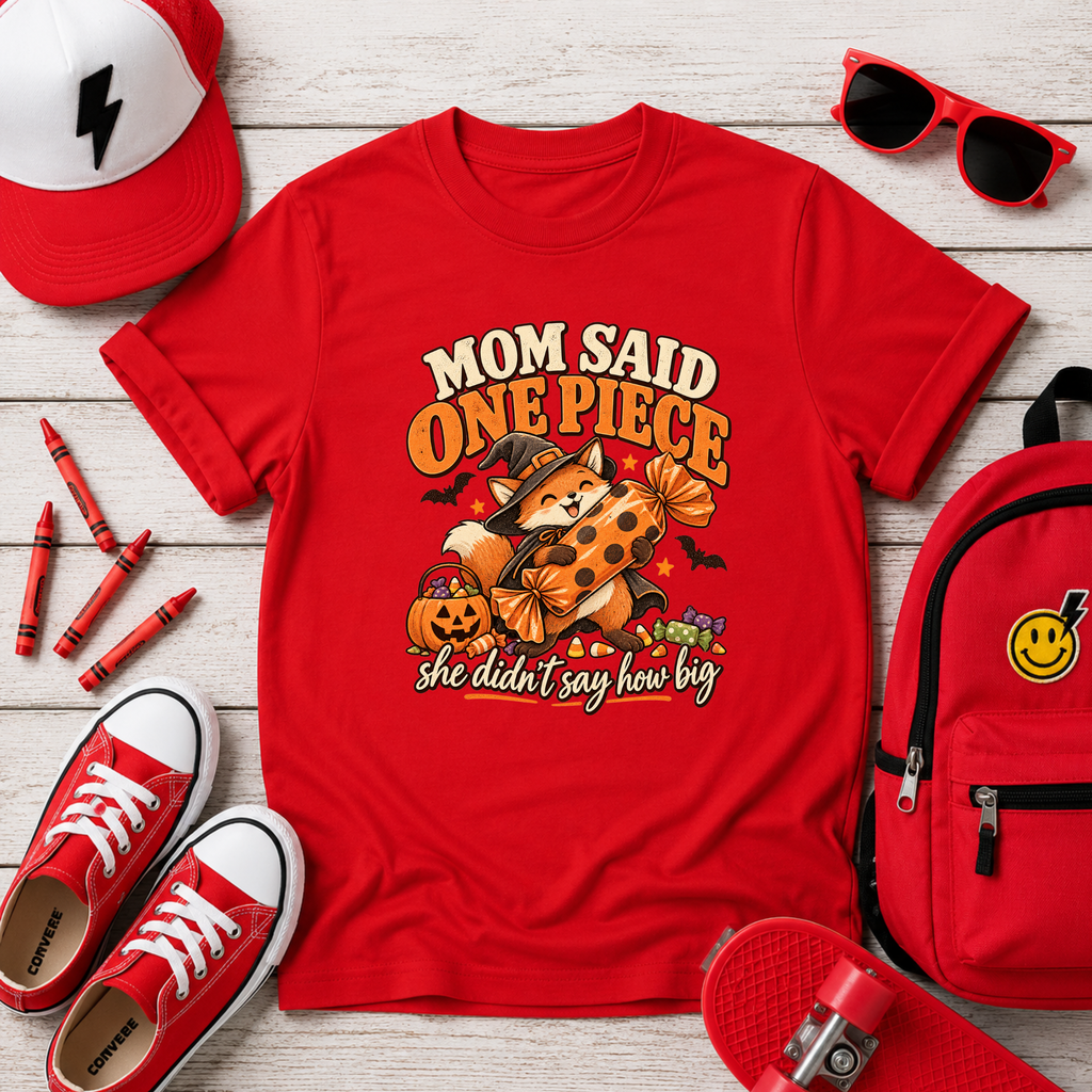 Kids Halloween Shirt, Mom Said One Piece, Witch Cute Fox Candy Tee
