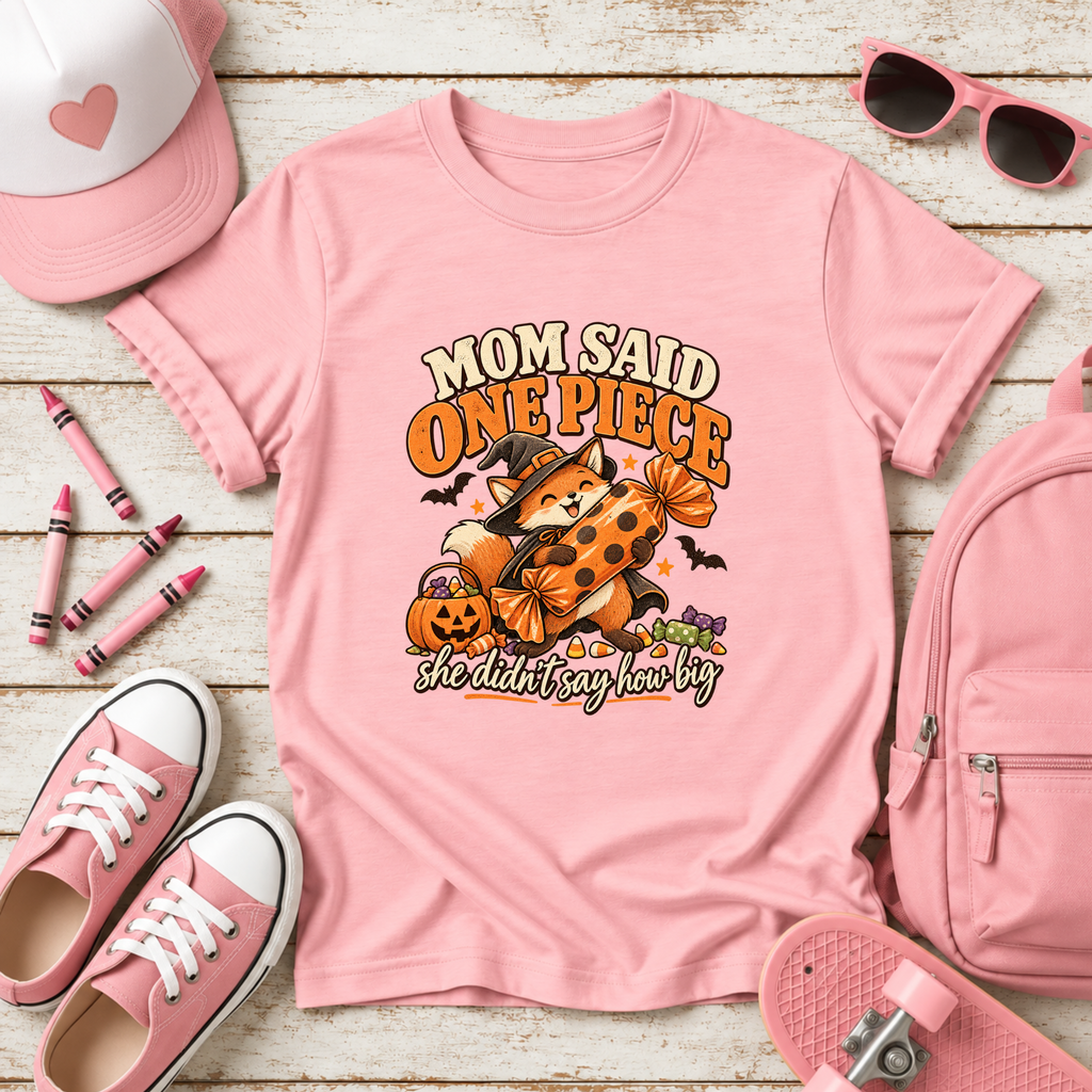 Kids Halloween Shirt, Mom Said One Piece, Witch Cute Fox Candy Tee