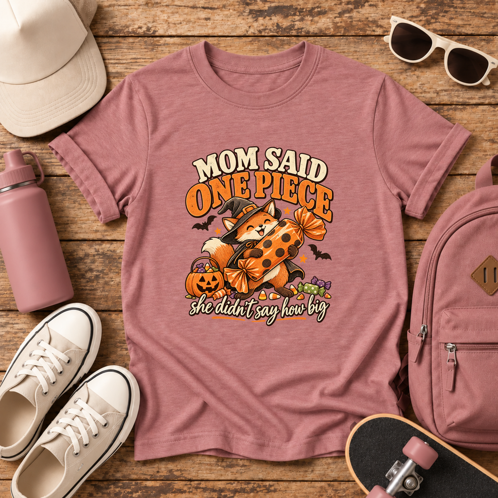 Kids Halloween Shirt, Mom Said One Piece, Witch Cute Fox Candy Tee