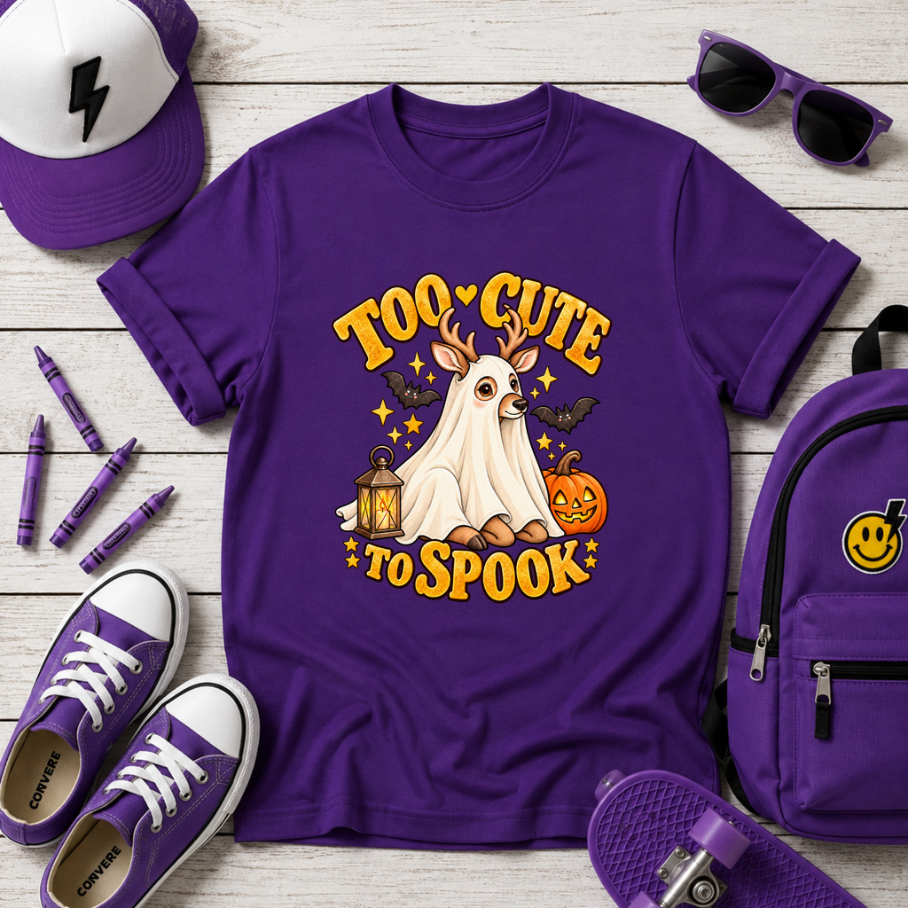 Too Cute to Spook Kids Halloween Shirt, Ghost Deer Pumpkin Tee