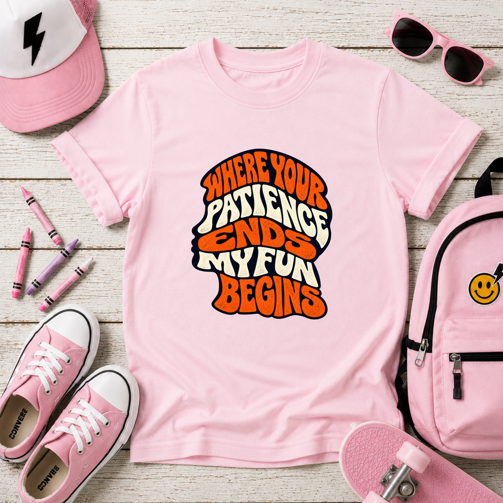 Where Your Patience Ends My Fun Begins Funny Kids Shirt, Retro Tee