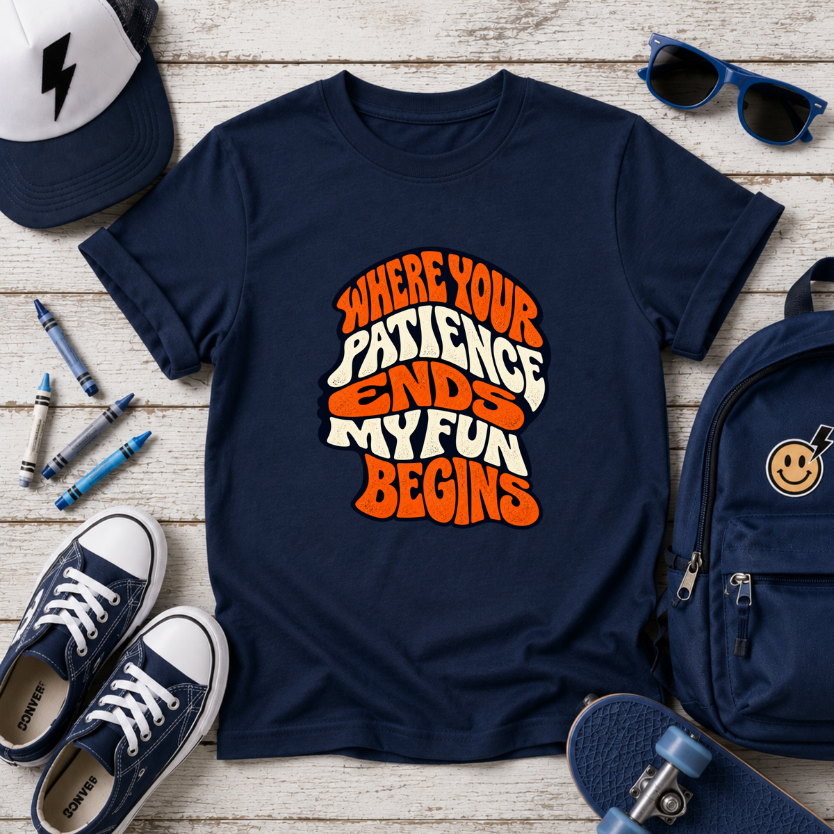 Where Your Patience Ends My Fun Begins Funny Kids Shirt, Retro Tee