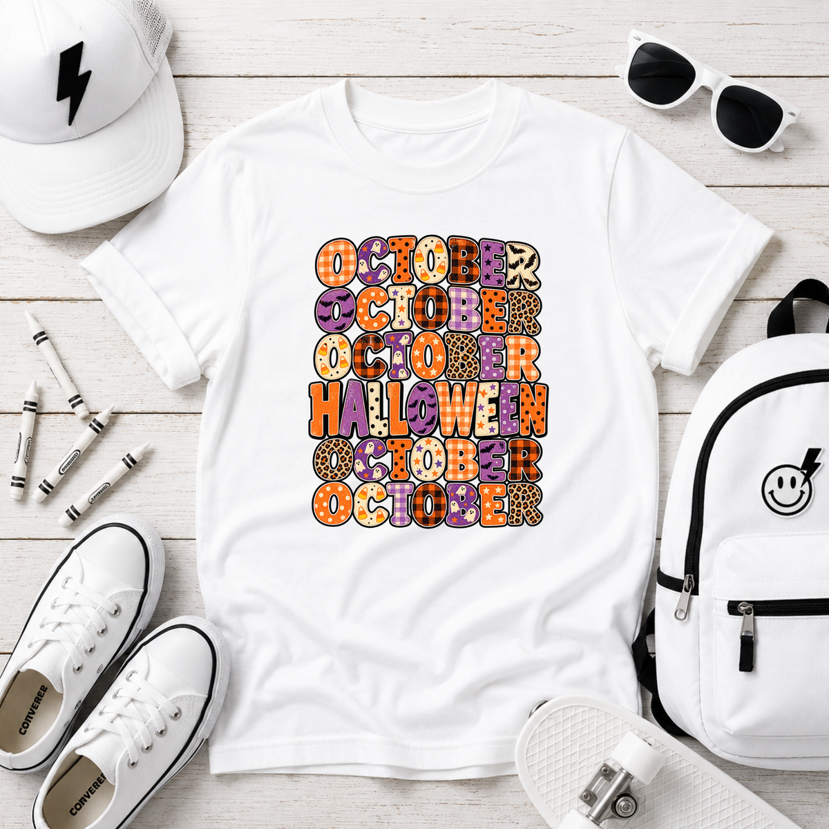 Kids October Halloween Shirt, Retro Fall Tee