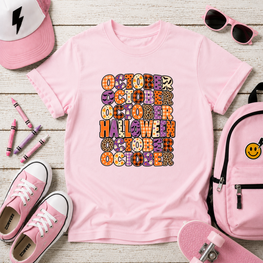 Kids October Halloween Shirt, Retro Fall Tee