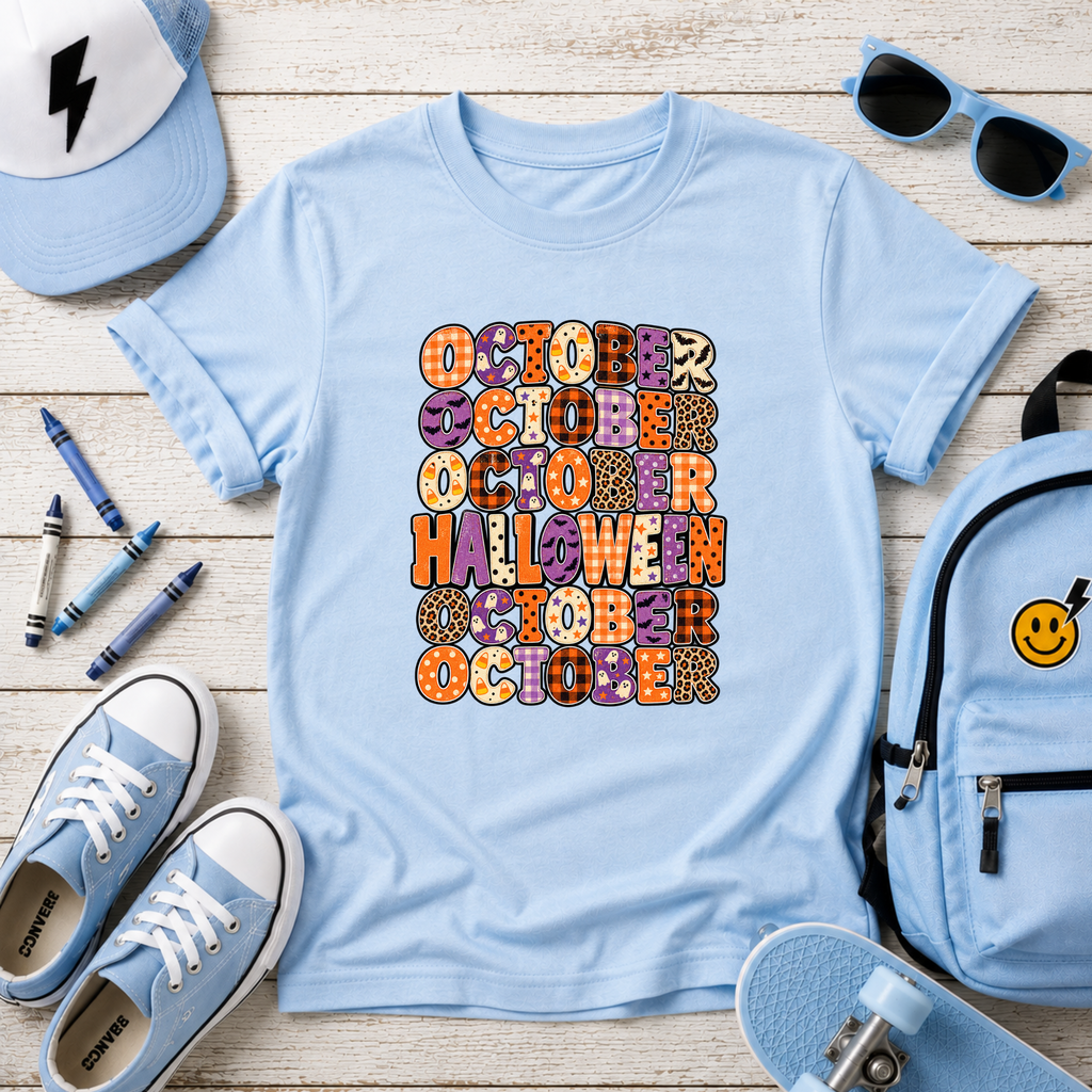 Kids October Halloween Shirt, Retro Fall Tee