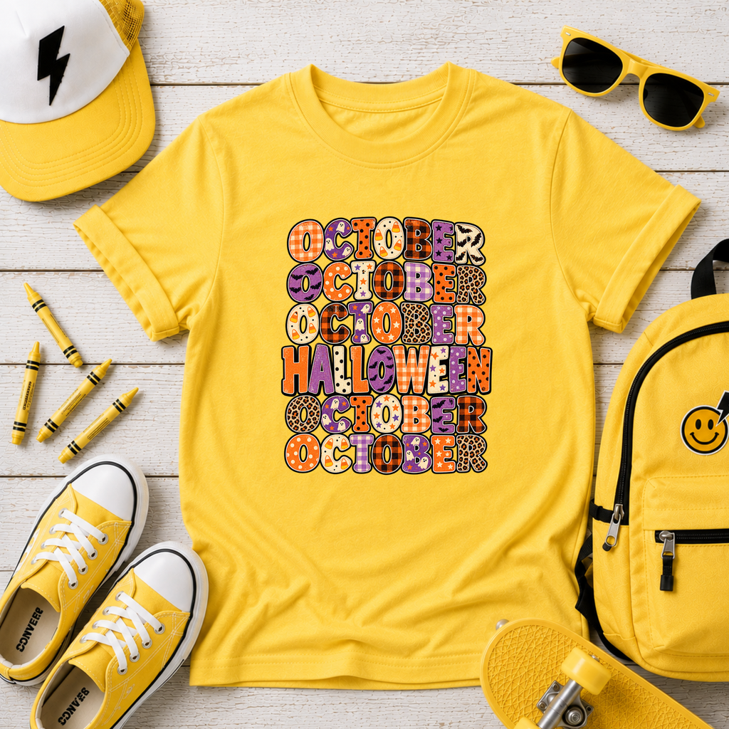 Kids October Halloween Shirt, Retro Fall Tee