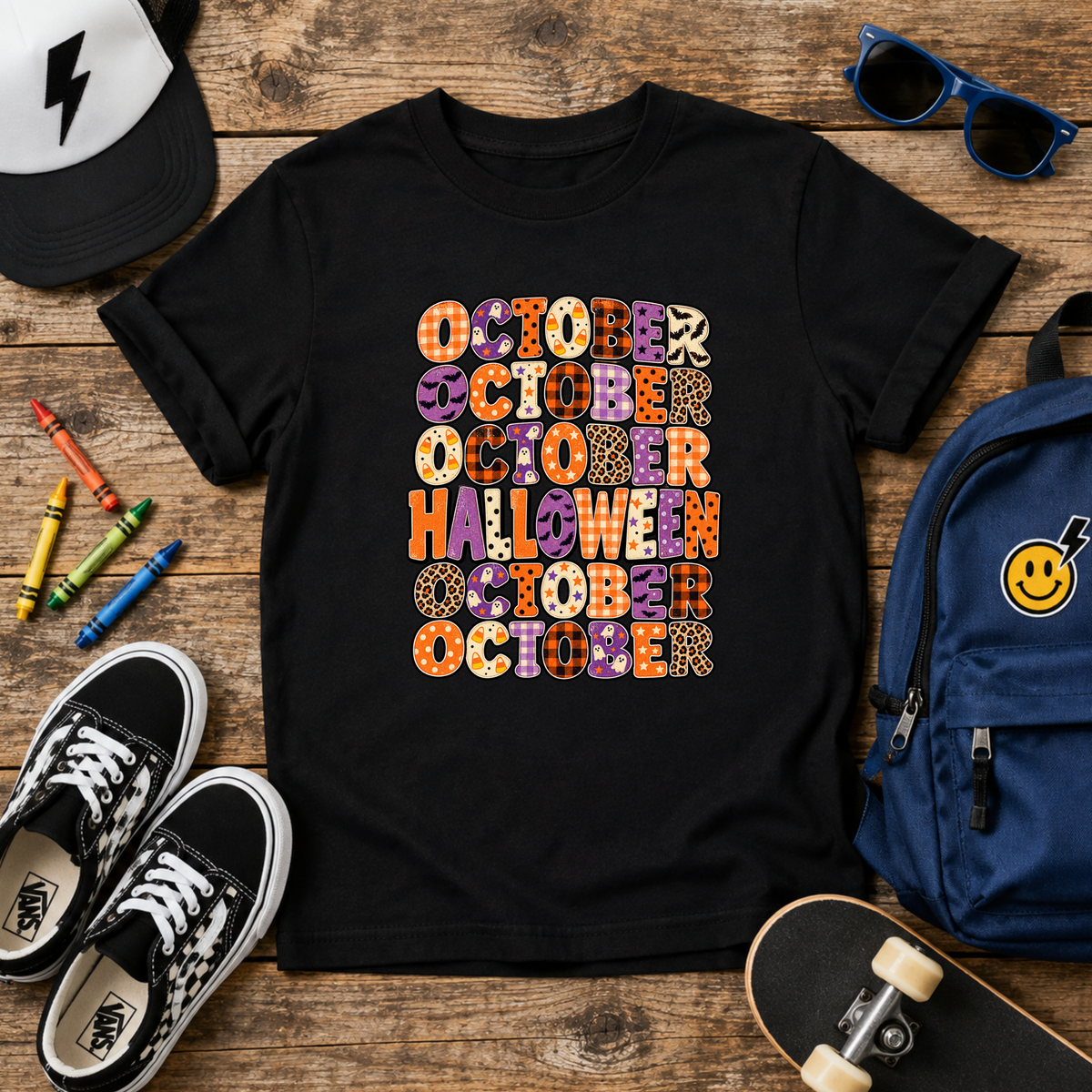 Kids October Halloween Shirt, Retro Fall Tee