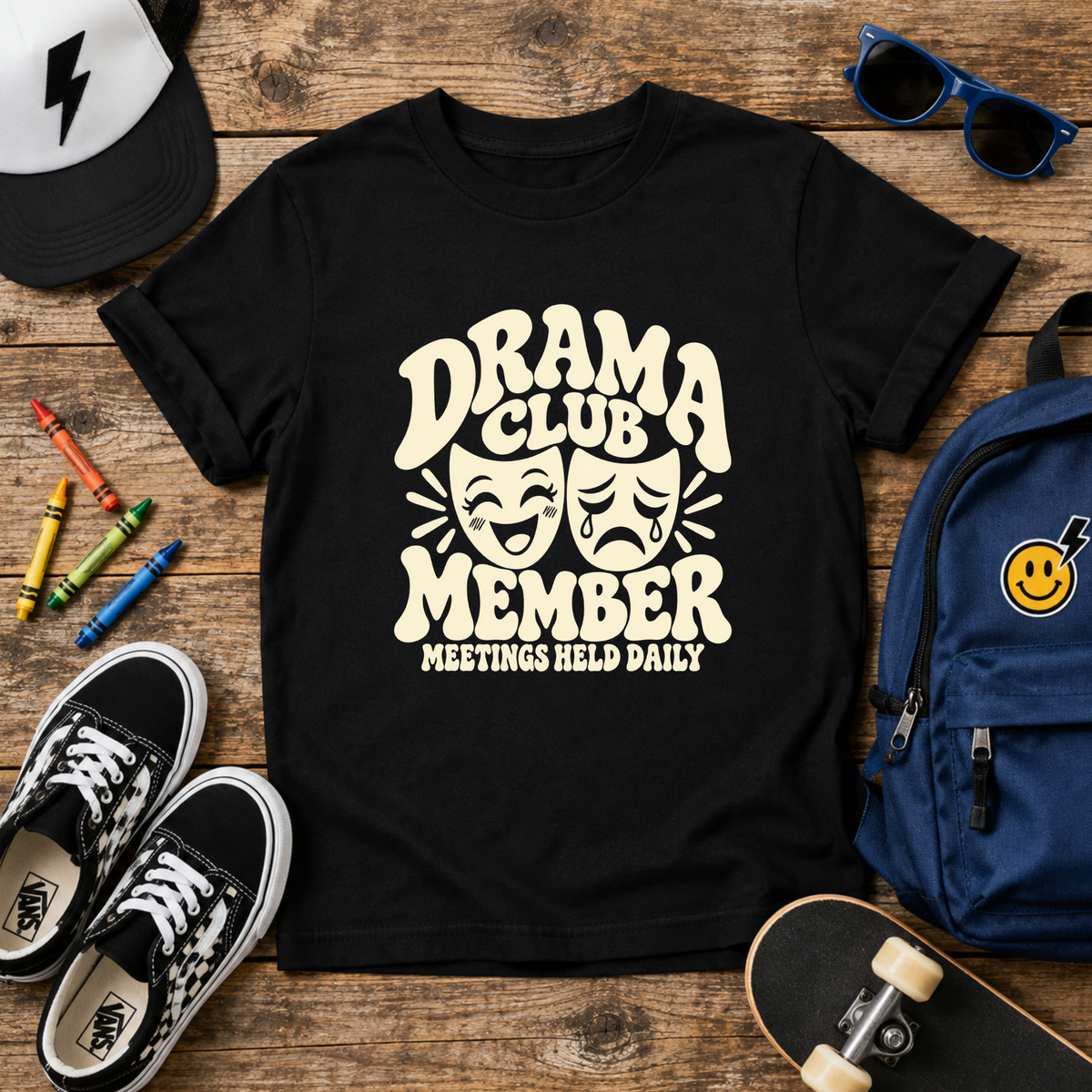 Drama Club Member Kids Shirt, Funny Theater Tee, Comedy Tragedy Masks