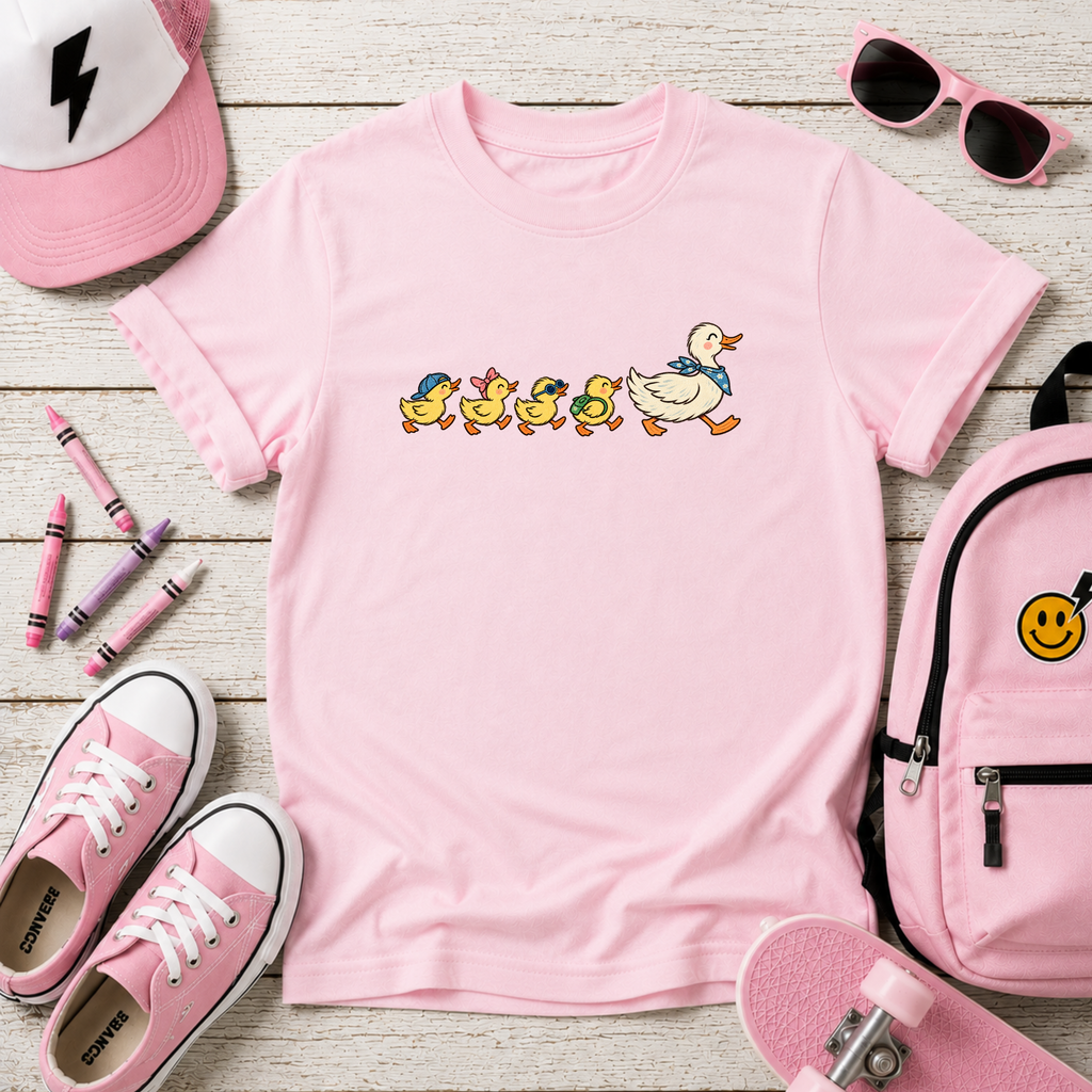Ducks in a Row Kids Shirt, Cute Mama Duck and Ducklings Tee