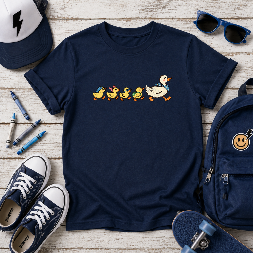 Ducks in a Row Kids Shirt, Cute Mama Duck and Ducklings Tee