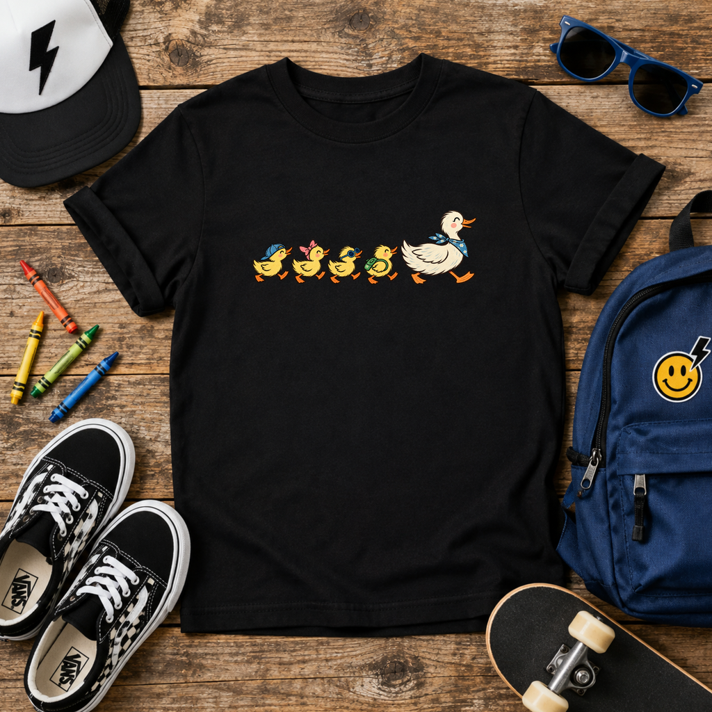 Ducks in a Row Kids Shirt, Cute Mama Duck and Ducklings Tee