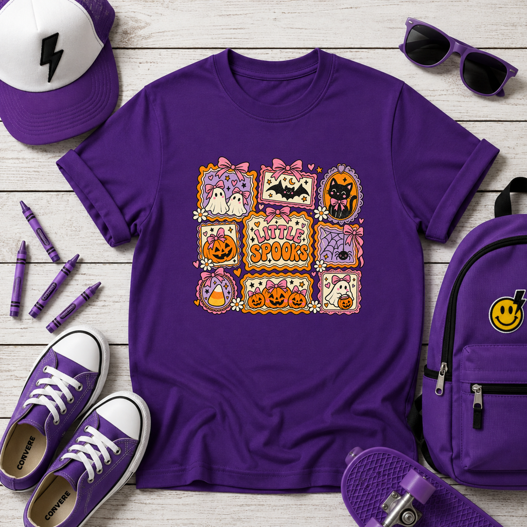 Little Spooks Kids Halloween Shirt, Cute Ghost Cat Pumpkin Tee