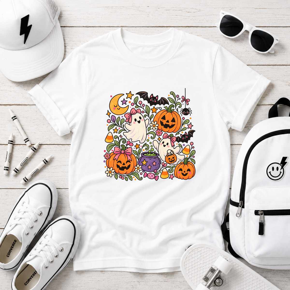 Girls Halloween Shirt, Cute Ghost Pumpkin Tee