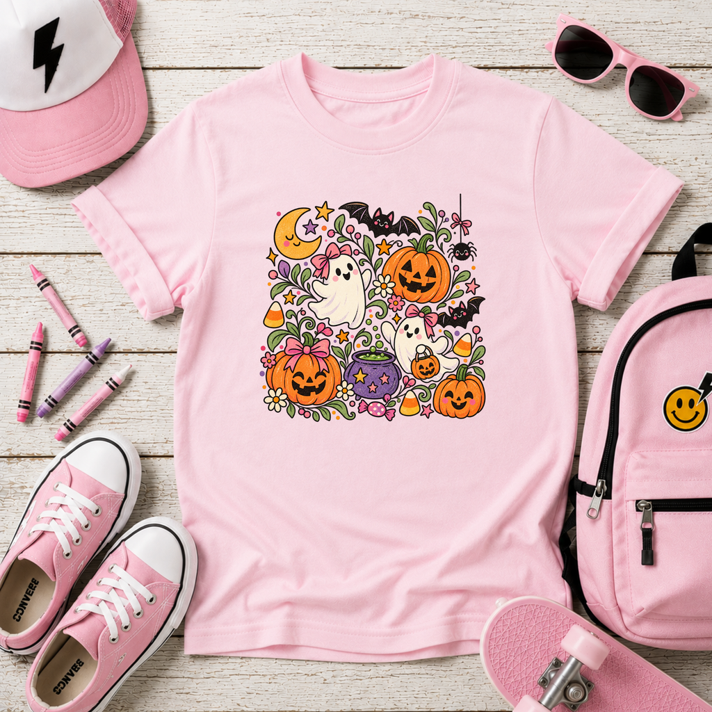 Girls Halloween Shirt, Cute Ghost Pumpkin Tee