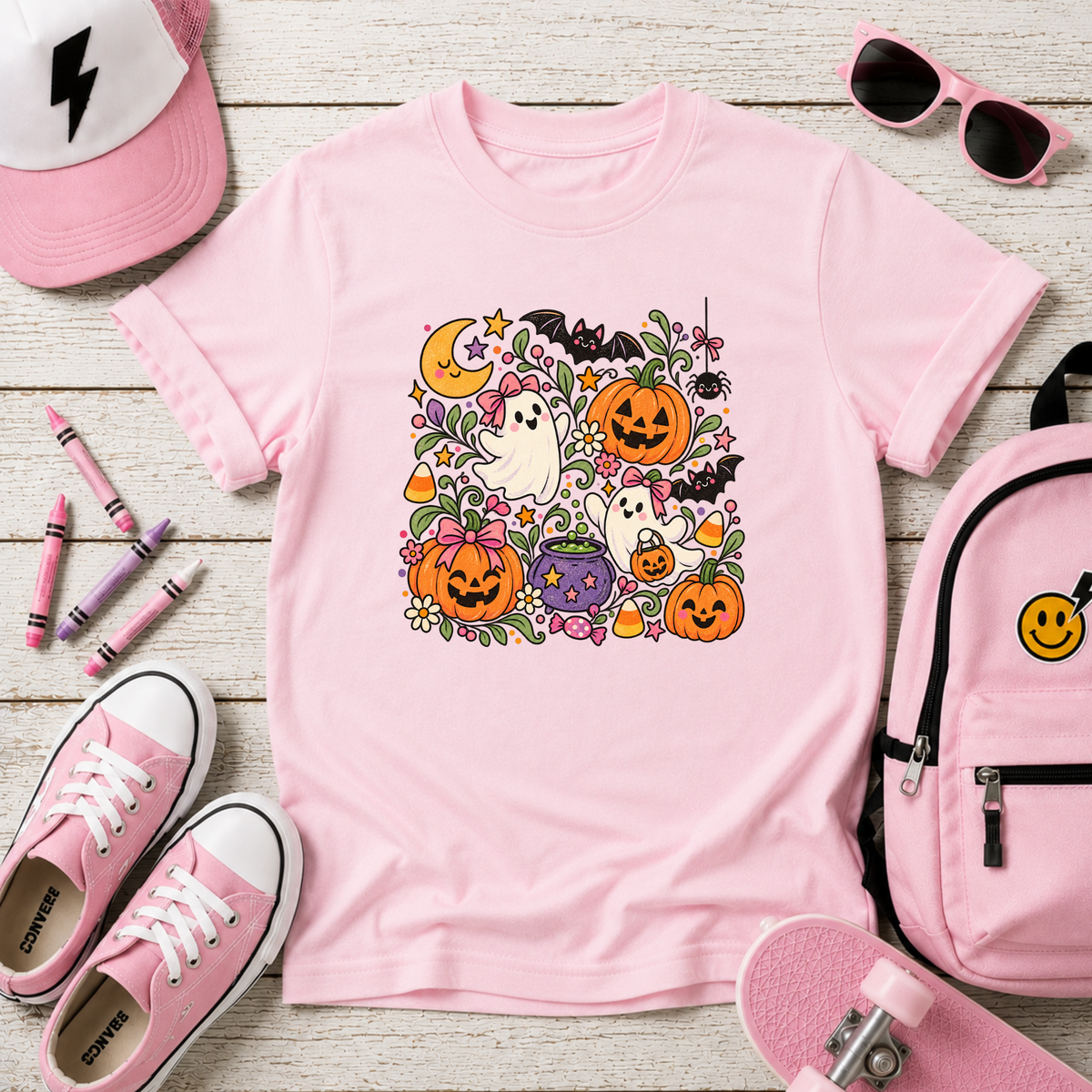 Girls Halloween Shirt, Cute Ghost Pumpkin Tee