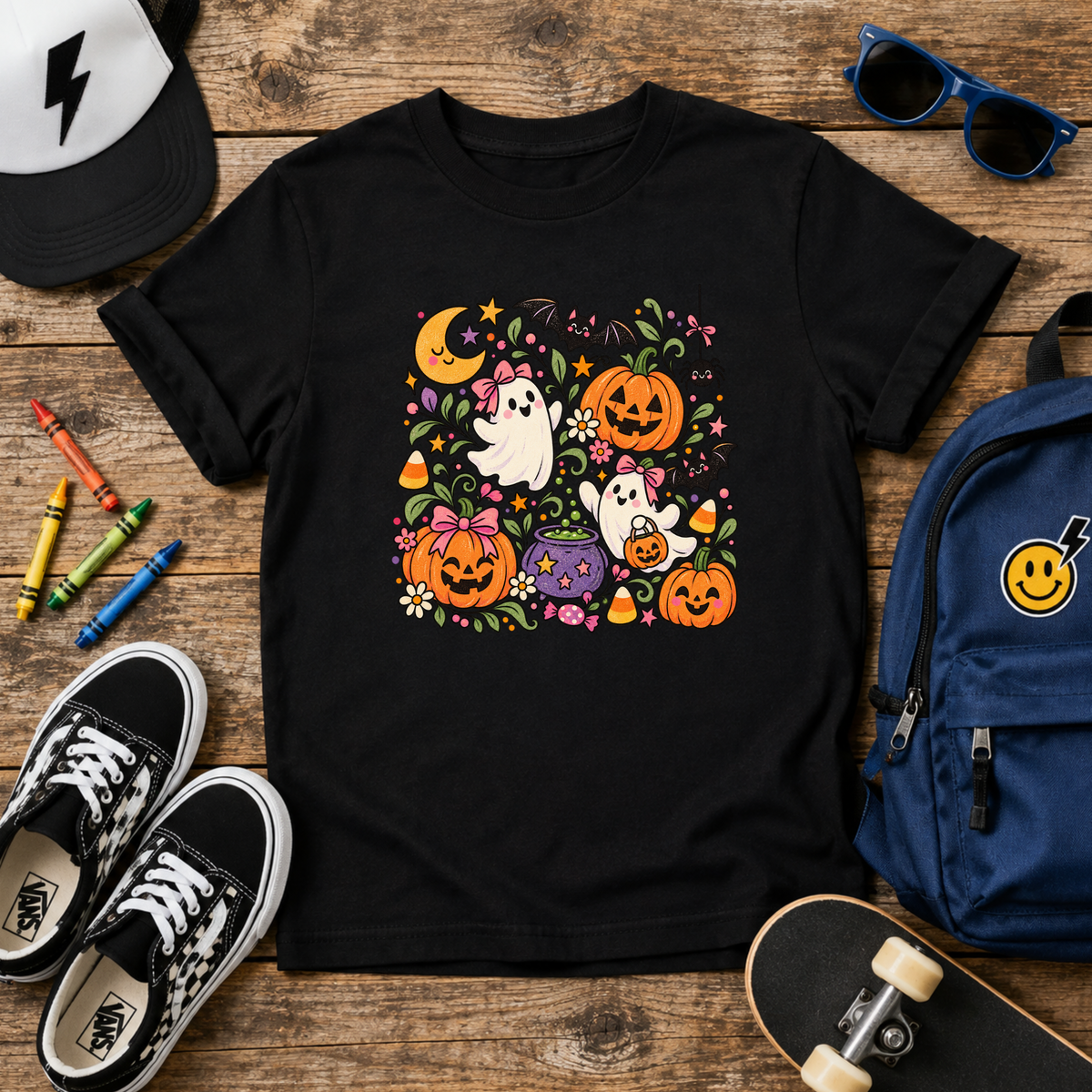 Girls Halloween Shirt, Cute Ghost Pumpkin Tee