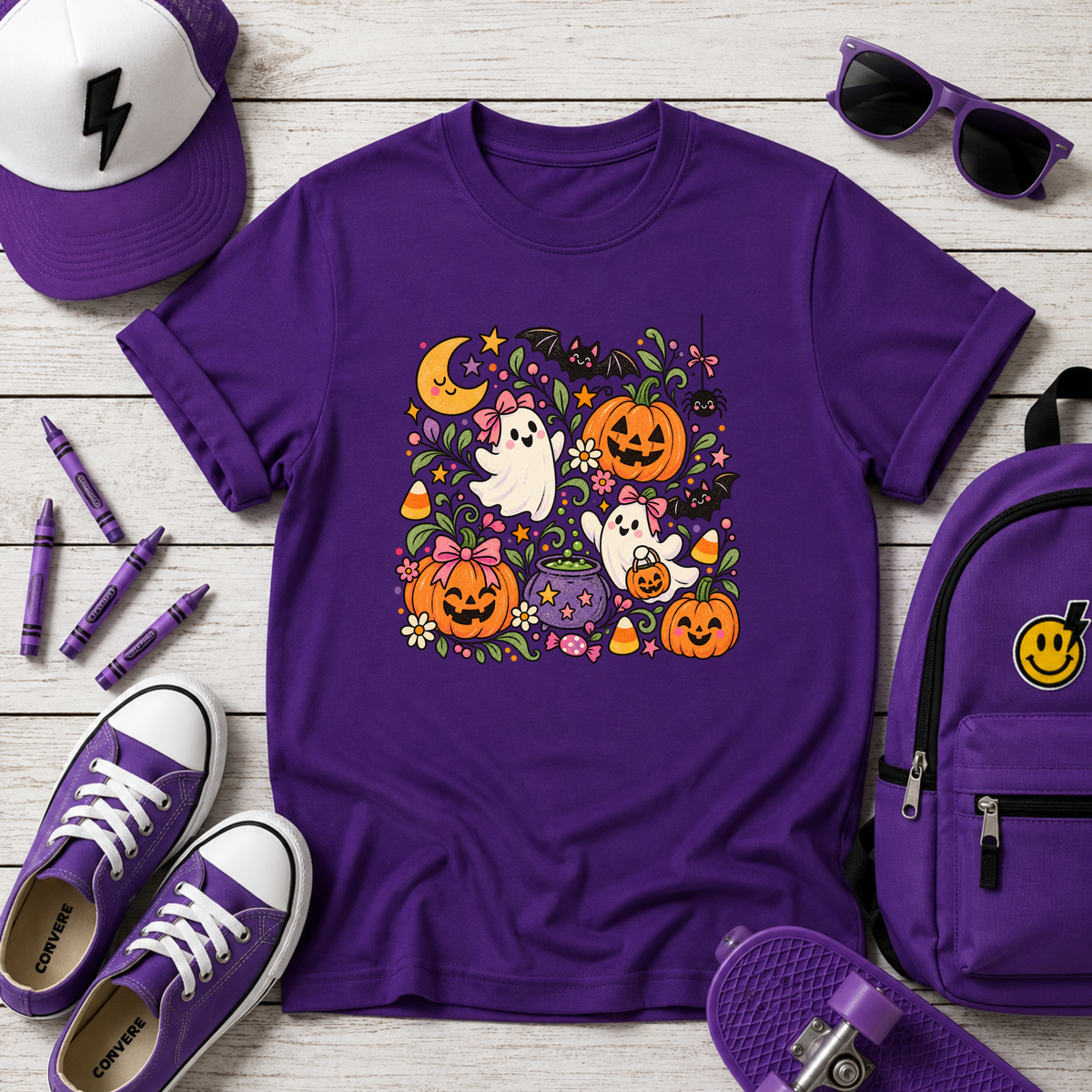 Girls Halloween Shirt, Cute Ghost Pumpkin Tee