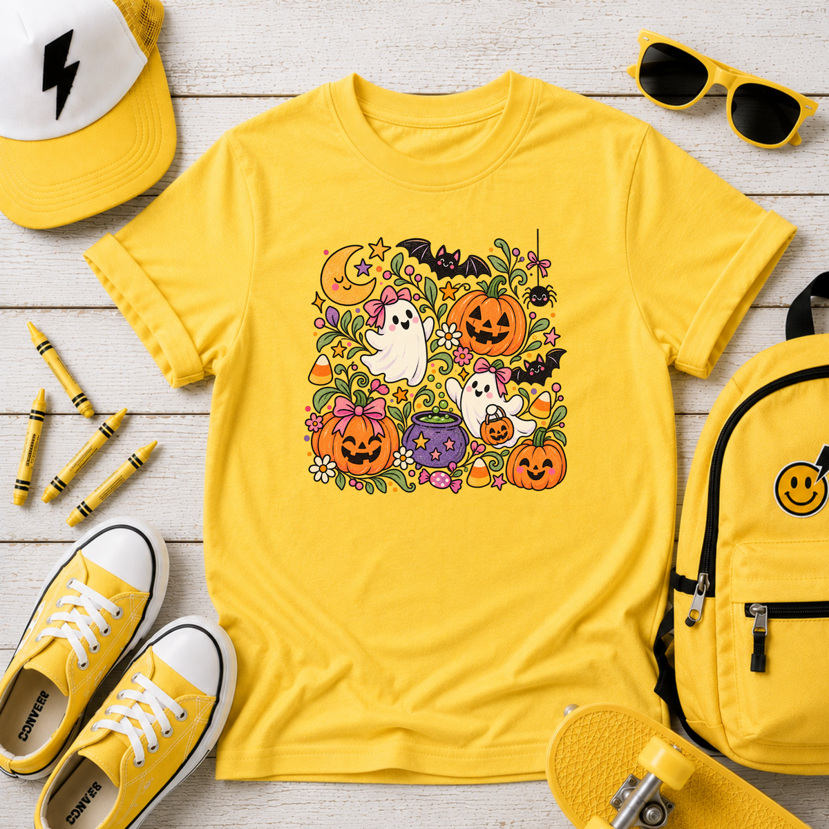 Girls Halloween Shirt, Cute Ghost Pumpkin Tee