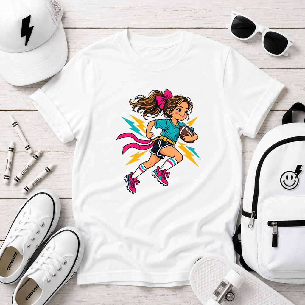 Girls Flag Football Shirt, Girl Football Player Youth Tee, Sports Gift