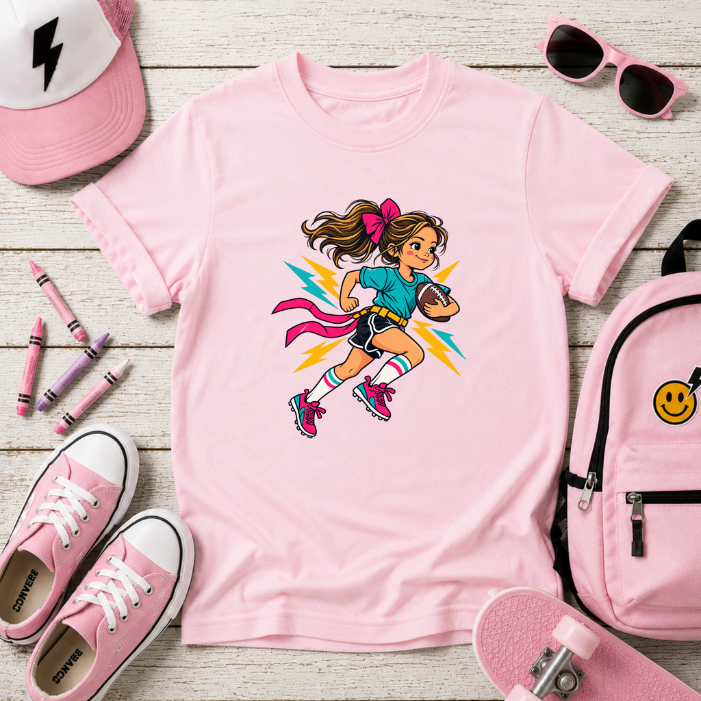 Girls Flag Football Shirt, Girl Football Player Youth Tee, Sports Gift