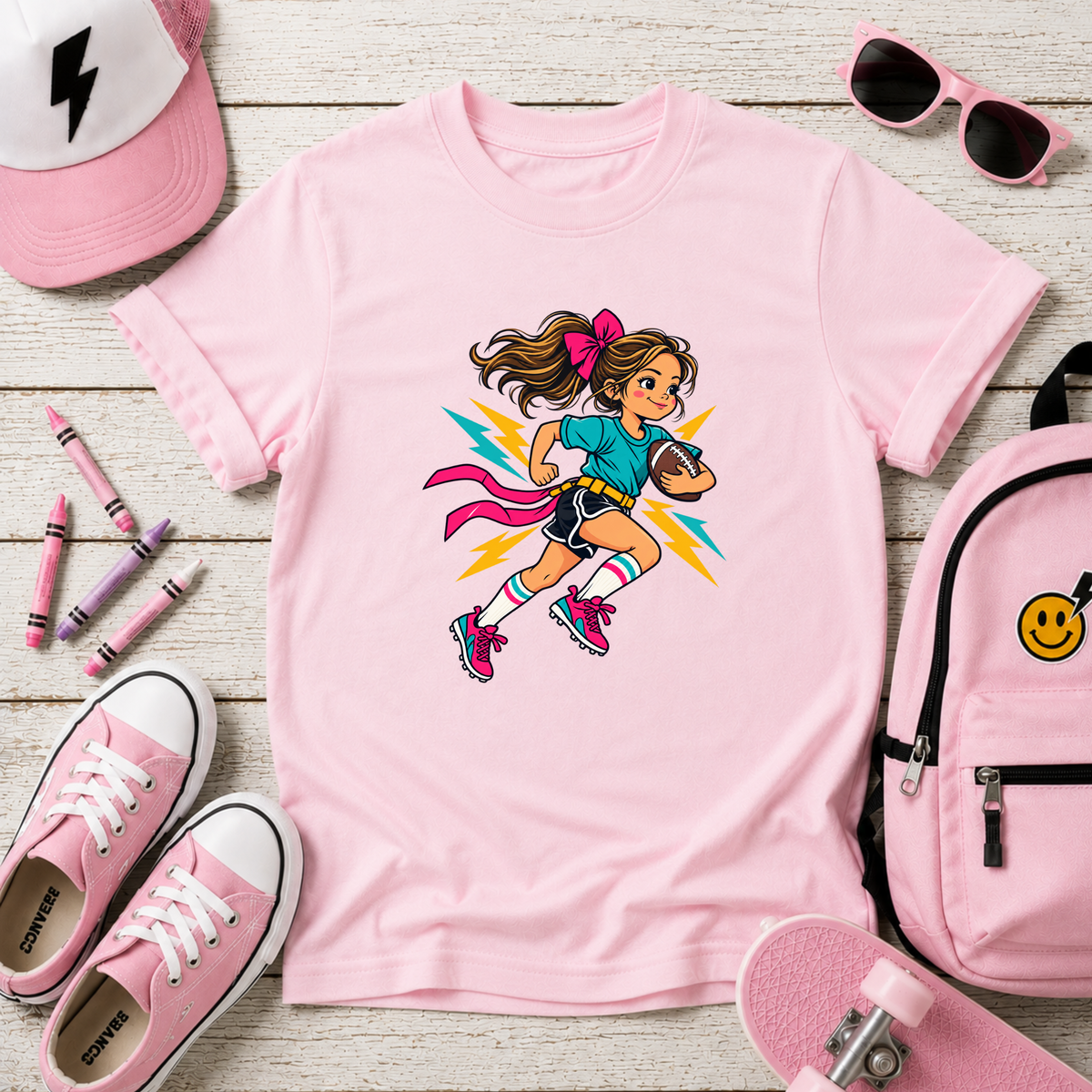 Girls Flag Football Shirt, Girl Football Player Youth Tee, Sports Gift