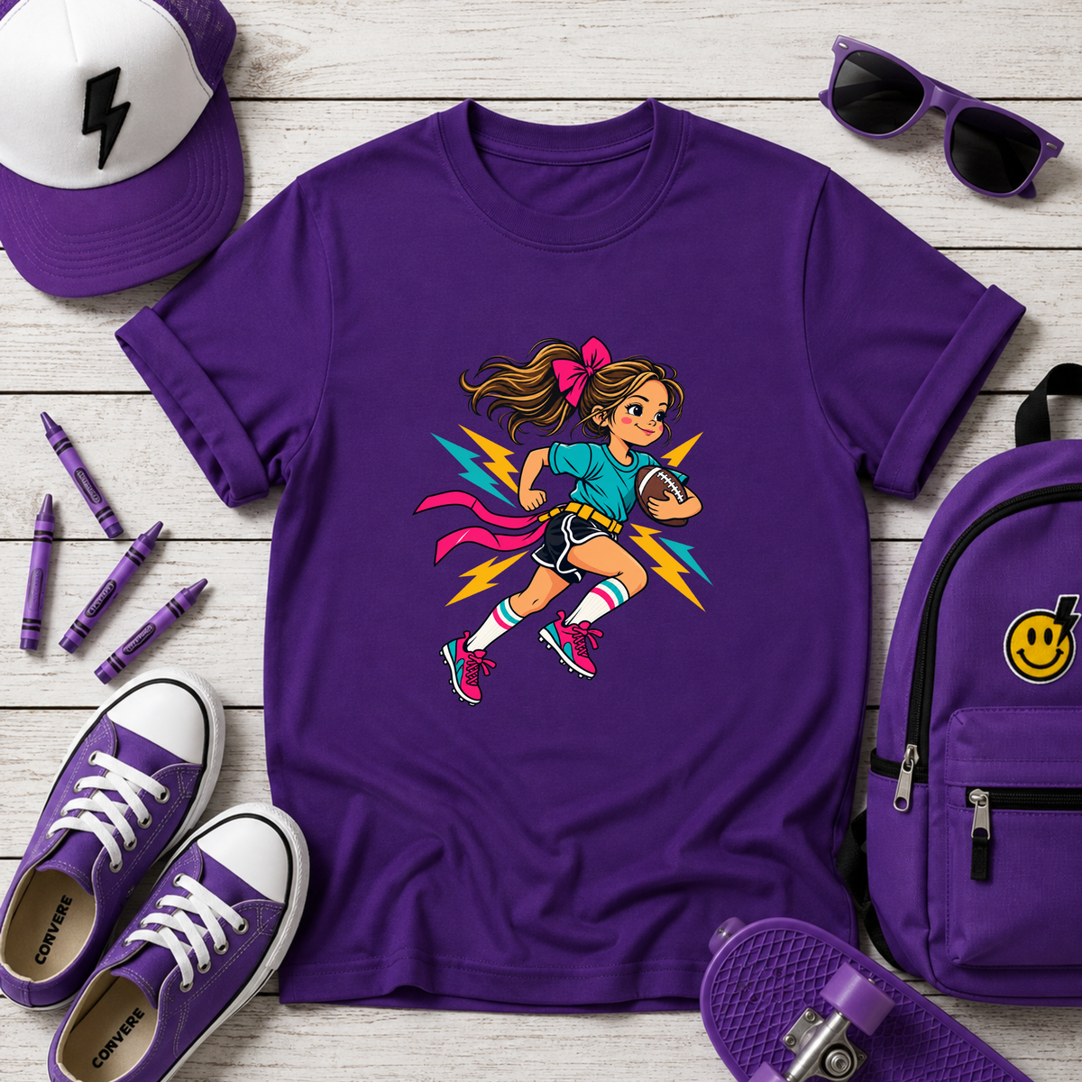 Girls Flag Football Shirt, Girl Football Player Youth Tee, Sports Gift