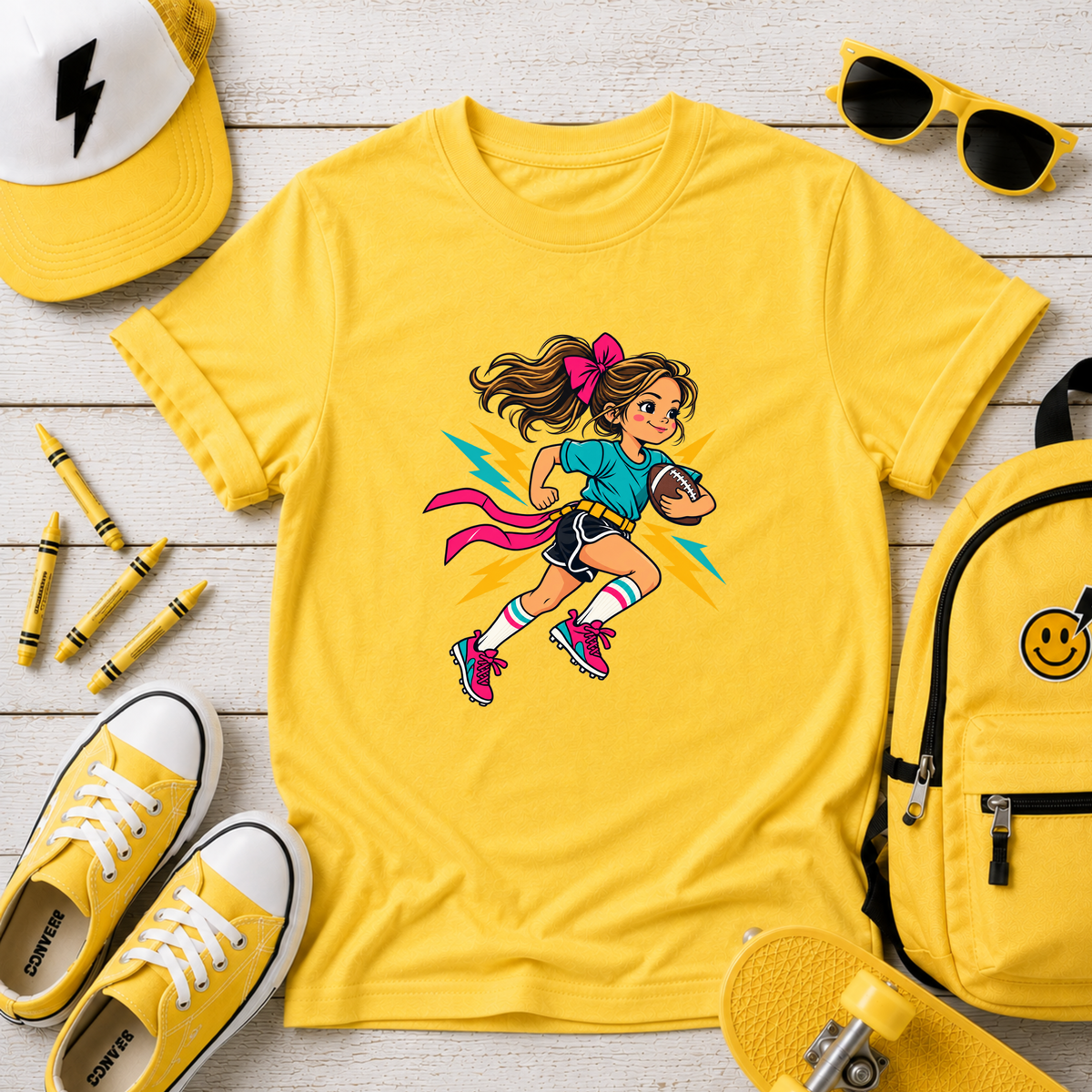 Girls Flag Football Shirt, Girl Football Player Youth Tee, Sports Gift